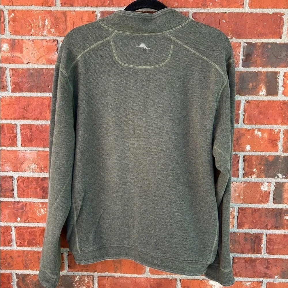 Tommy Bahama Mens Large Green Gray Reversible Quarter Zip Pullover Sweater